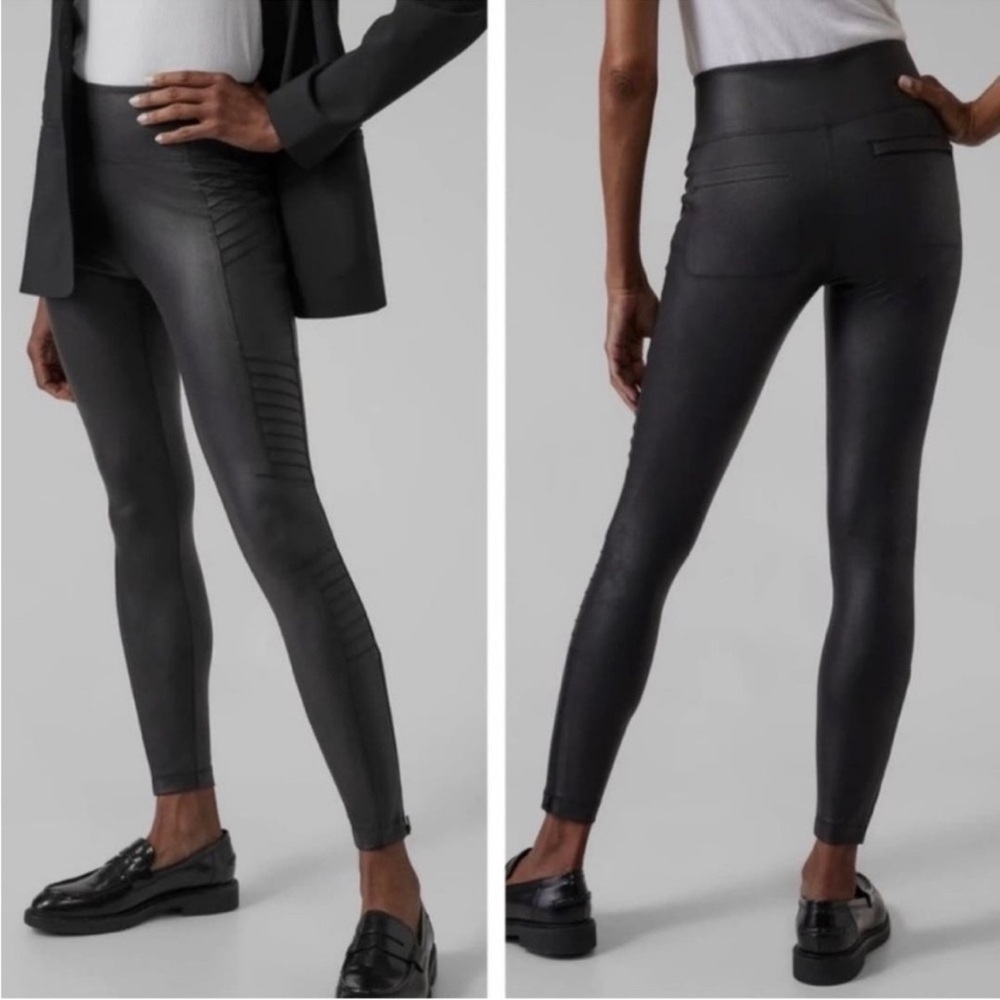 Athleta Delancey Black Gleam Moto Tight Faux Leather Sz 2x